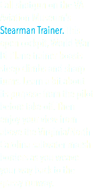 Call shotgun on the VA Aviation Museum's Stearman Trainer. This open cockpit, World War Bi-Plane trainer boasts steep climbs and sharp turns. Learn a bit about its purpose from the pilot before take-off. Then enjoy your view from above the Virginia/North Carolina saltwater marsh borders as you weave your way back to the grassy runway. 